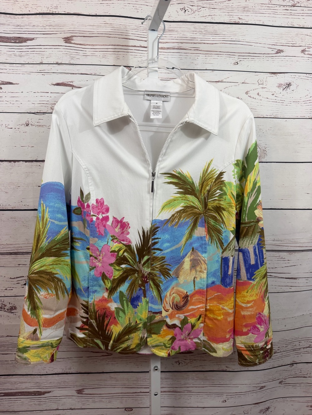 Draper's & Damon's Tropical Beach Print Zip Jacket Size Medium